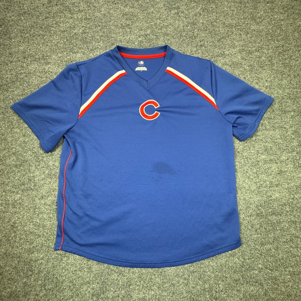 Chicago Cubs Majestic Jersey Mens L Blue MLB Shirt Athletic Baseball